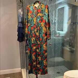 Long Mulla Floral & Leopard Print Jumpsuit Romper in Teal and Red